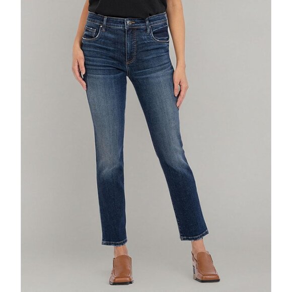 Women’s High-Rise Denim Jeans Blended Cotton Spandex Ankle Straight Fit - Picture 4 of 4